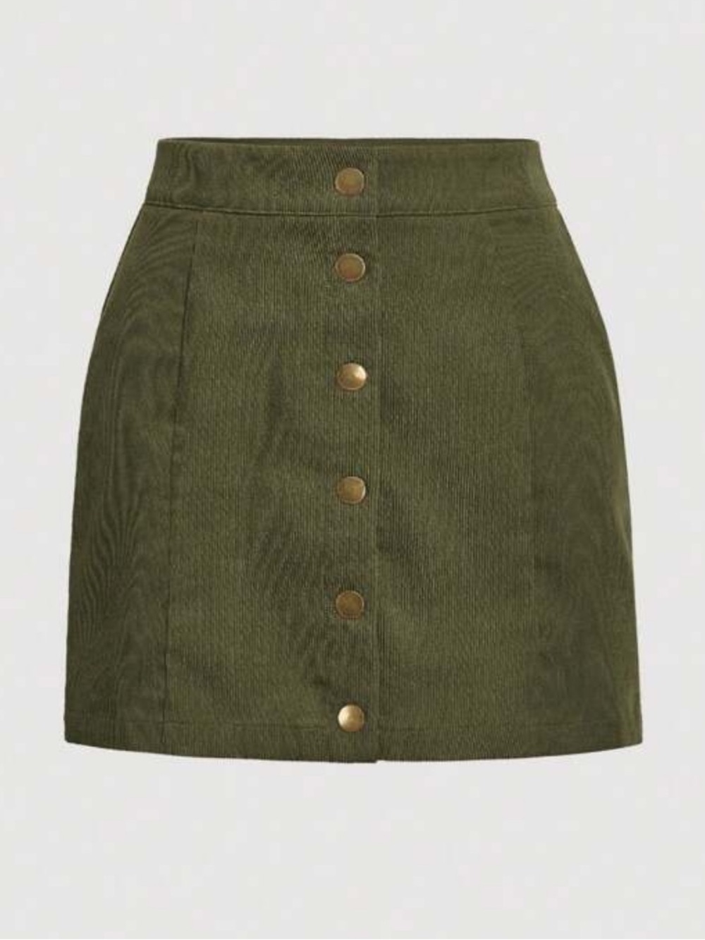 Army Green Corduroy Button Front High Waisted A-Line Mini Skirt